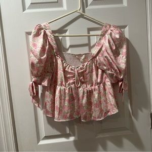 Wayf Floral Print Puff Sleeve Peplum Top Size M